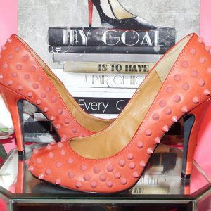 ORANGY RED SPIKE STUDDED HEELS